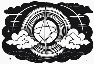 saturn, clouds, broken heart, halo, devil horns tattoo idea
