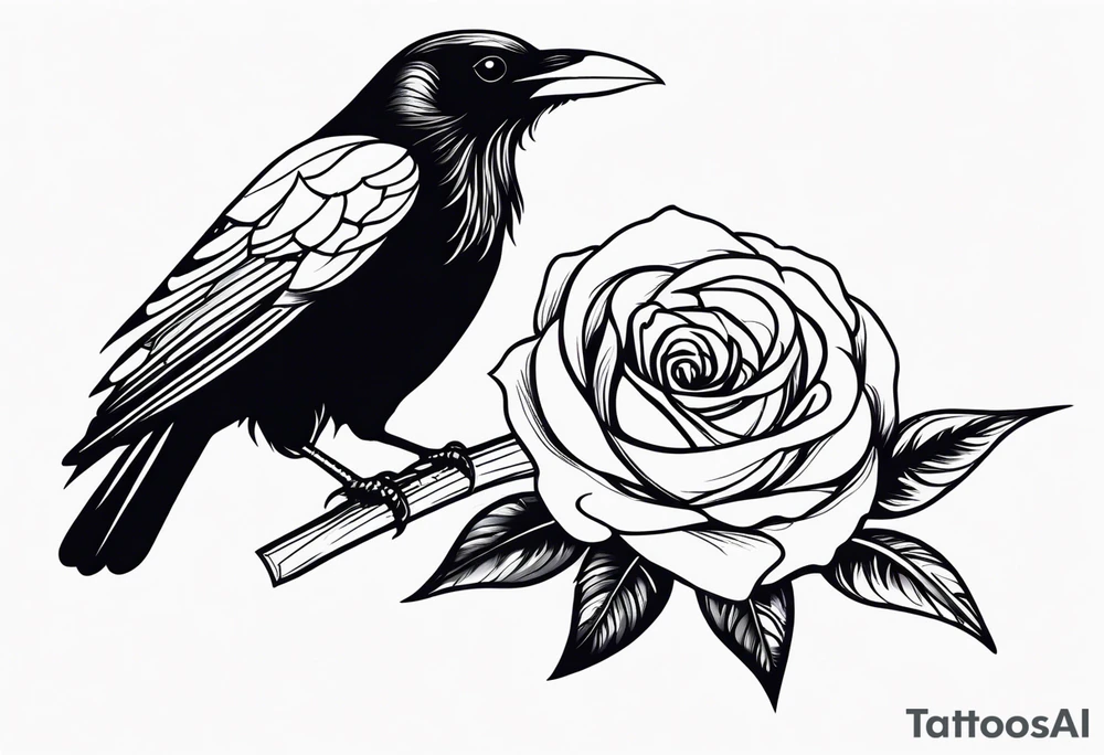 Raven looking back over shoulder with a rose underneath it tattoo idea