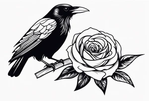 Raven looking back over shoulder with a rose underneath it tattoo idea