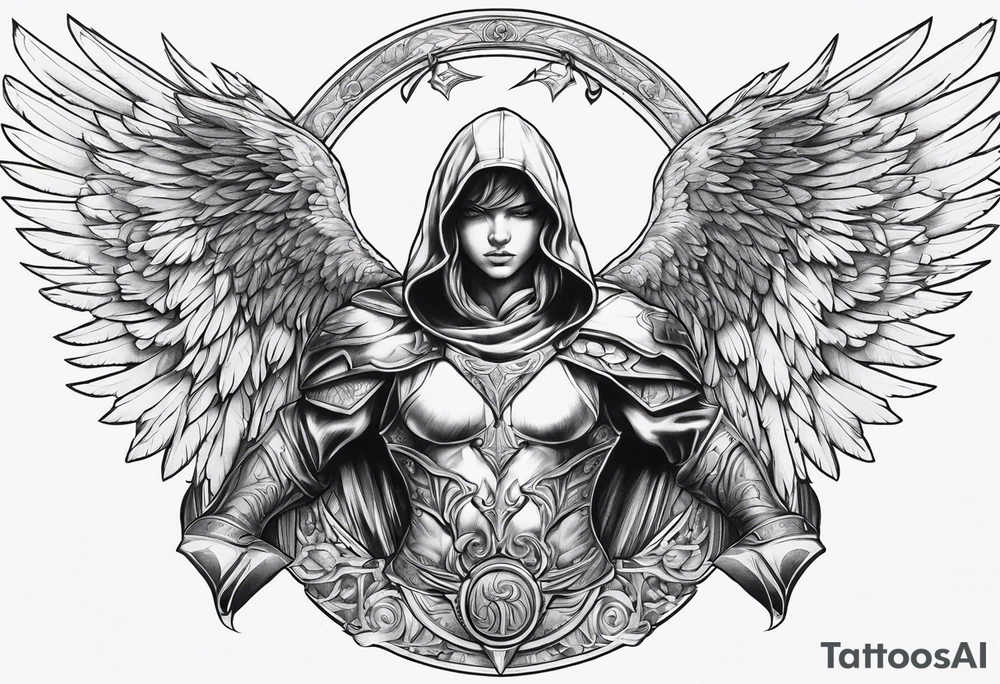 Arch angel hood fighting tattoo idea