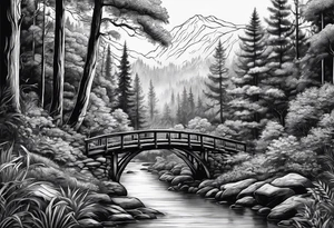 Forest with a creek and bridge tattoo idea