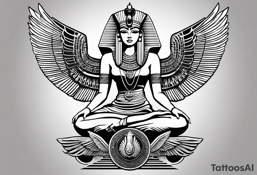 black and white Egyptian goddess Isis tattoo idea