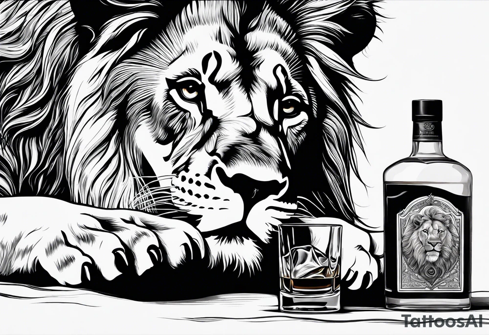 A lion drinking whiskey tattoo idea