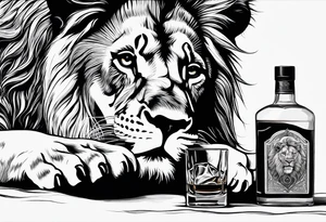A lion drinking whiskey tattoo idea