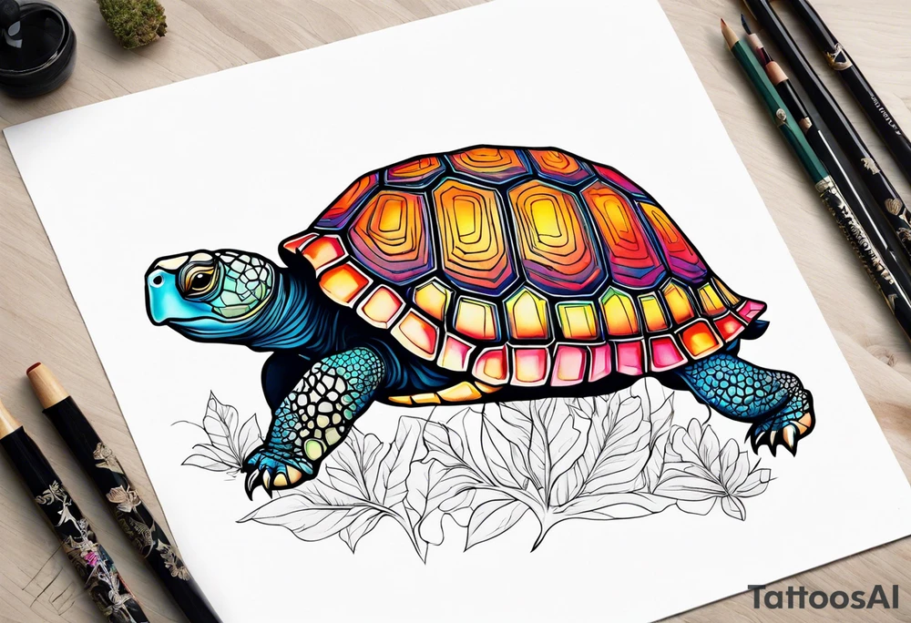 Colourful tortoise with trees tattoo idea