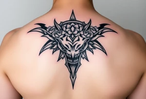 ornate hammerhead adorned with crown of wild roses and thorns tattoo idea