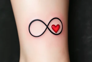 A gradient-style tattoo transitioning from a black infinity loop to a vivid ruby-red heart. tattoo idea