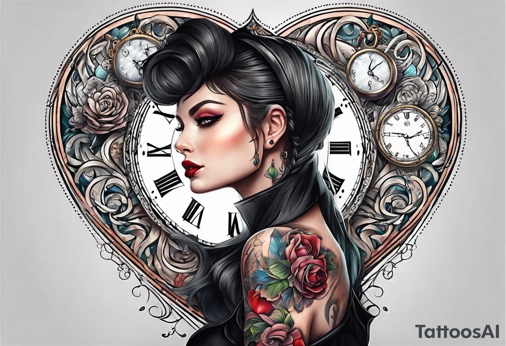 Heart with clock hands on 8 and 5 tattoo idea