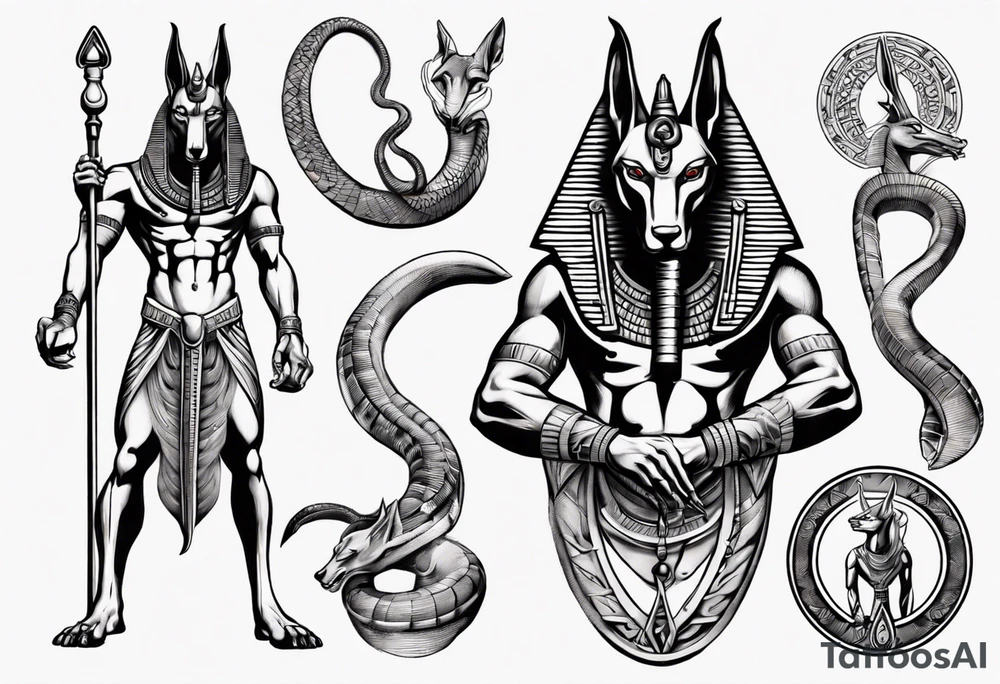 Egyptian god Anubis with snakes tattoo idea