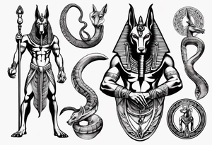Egyptian god Anubis with snakes tattoo idea