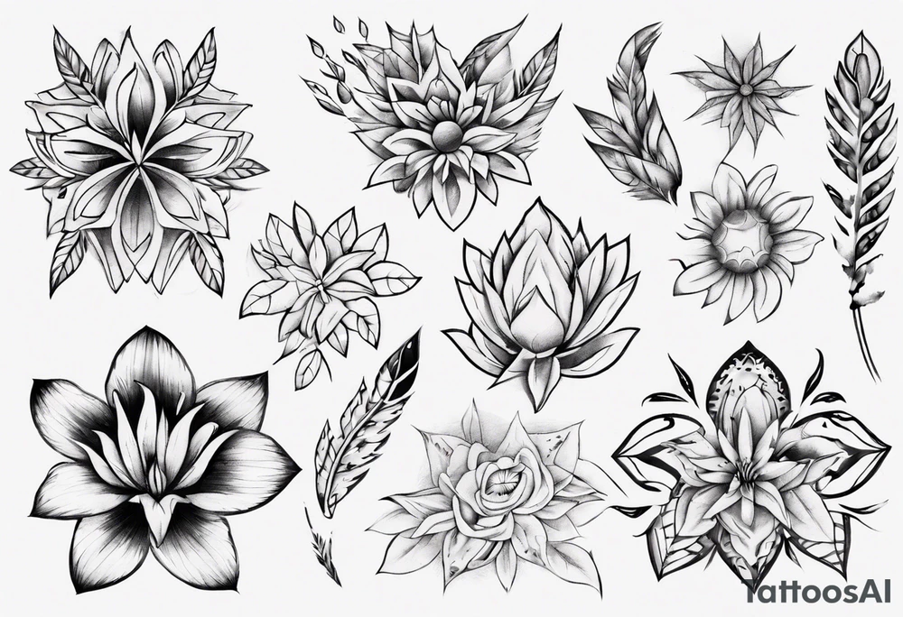 indigenous flowers thigh piece tattoo idea