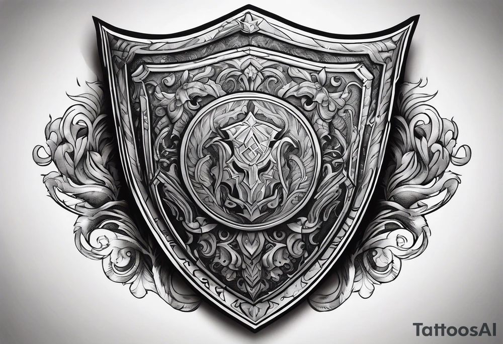 shield shadowy figures inside tattoo idea