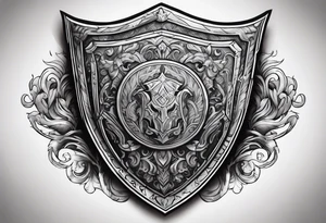 shield shadowy figures inside tattoo idea