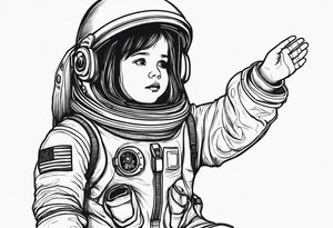 large astronaut space suit hand holding a very little girl in a dress tattoo idea