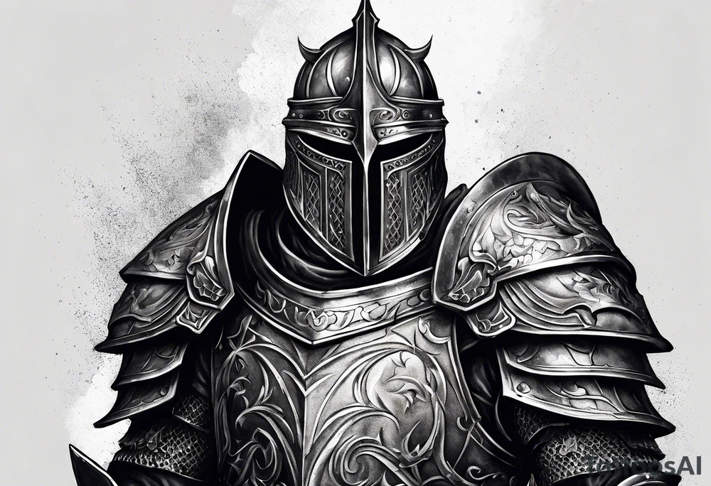 dark fantasy style knight in armor savage warrior, inner bicep tattoo design tattoo idea