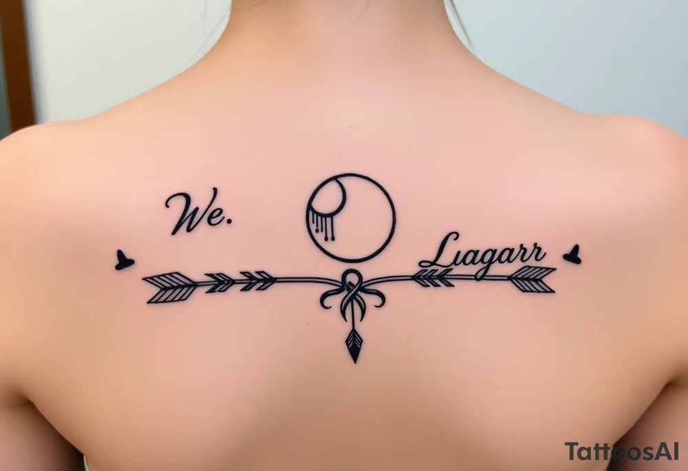 Name tattoo with Wesley, Brantley, Logan with entwined arrows and moons tattoo idea