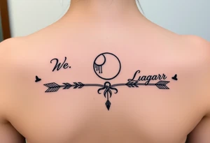 Name tattoo with Wesley, Brantley, Logan with entwined arrows and moons tattoo idea