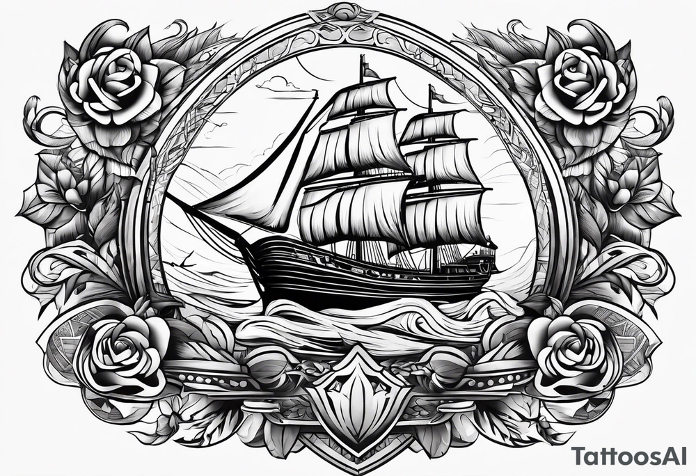 4 story wooden ship tattoo idea