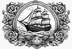 4 story wooden ship tattoo idea