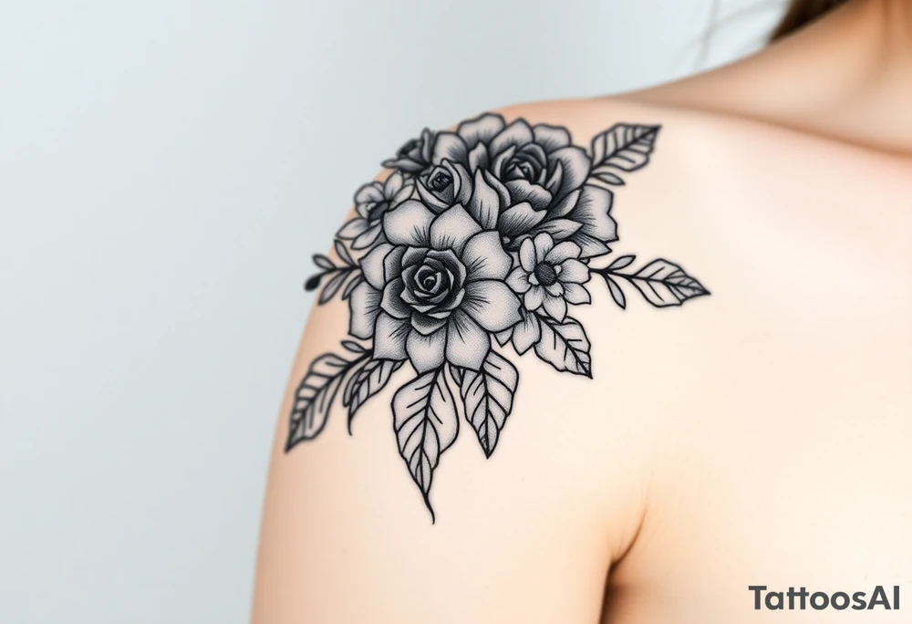 Rose and Chrysanthemum bouquet tattoo tattoo idea