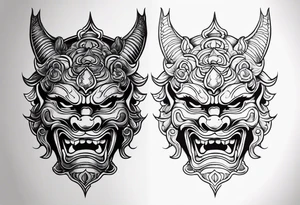 oni mask, dark, japanese,forearm, small tattoo idea