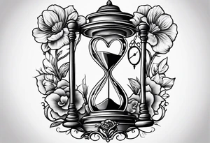 Hour glass and flowers and a heart clock tattoo idea