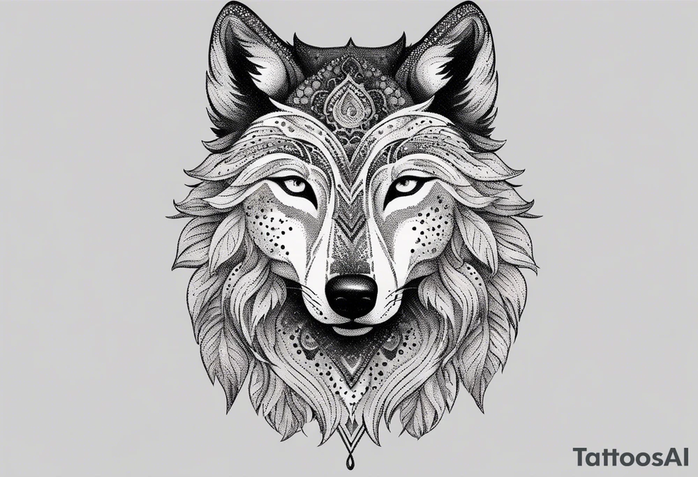 floral wolf tattoo idea