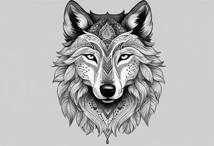 floral wolf tattoo idea