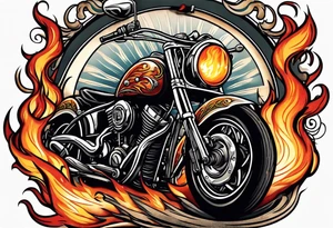 An eye ball riding a motorcycle with flames coming out the back tattoo idea