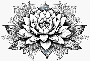 Floating lotus upper back with florals and henna to each shoulder tattoo idea
