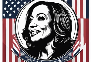 Kamala Harris, jackass, United States flag, circular motif, egg on face tattoo idea