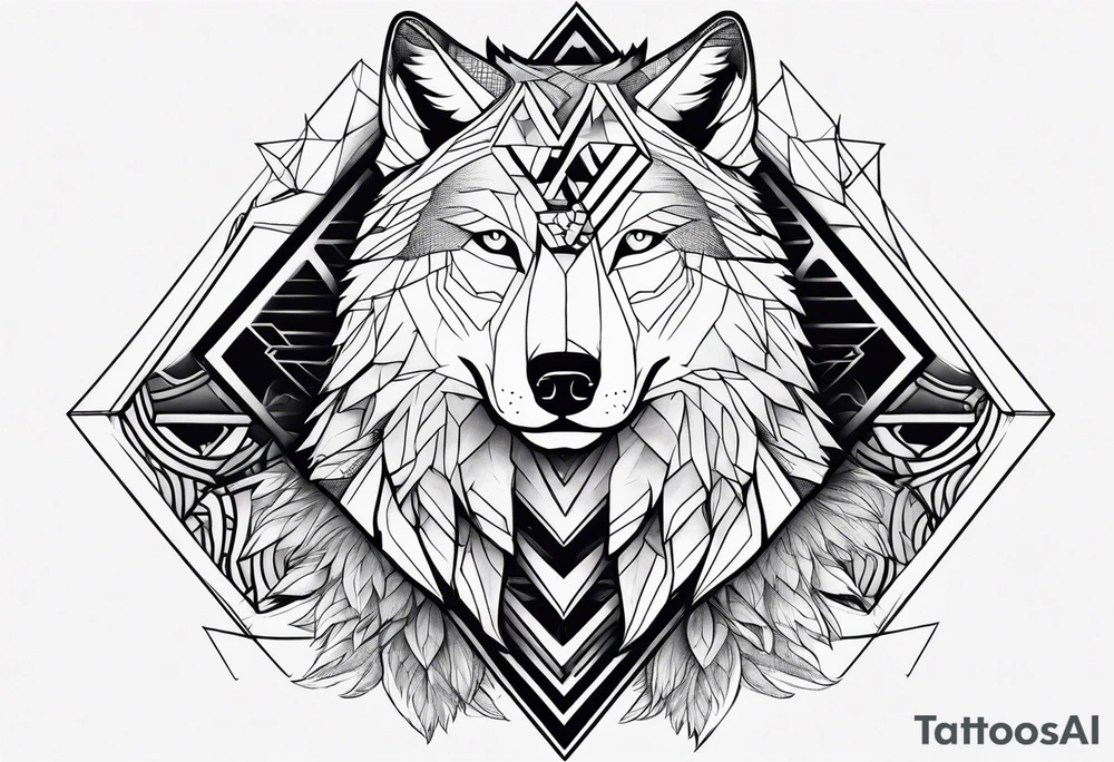 A drawing geometrically half eagle and half wolf tattoo idea