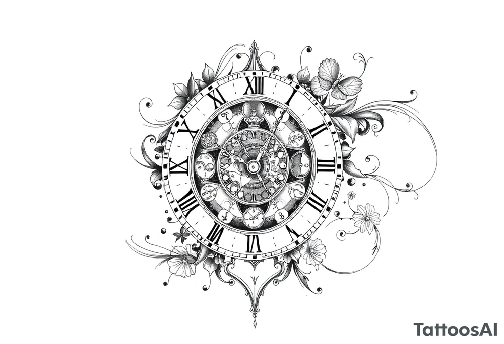 vintage roman numerals within ornate clockwork mechanism tattoo idea
