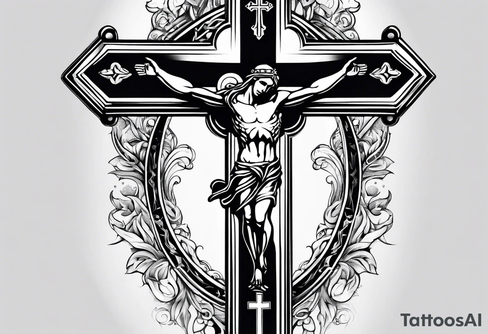 catholic cross with prayer hands tattoo idea