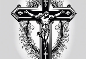 catholic cross with prayer hands tattoo idea