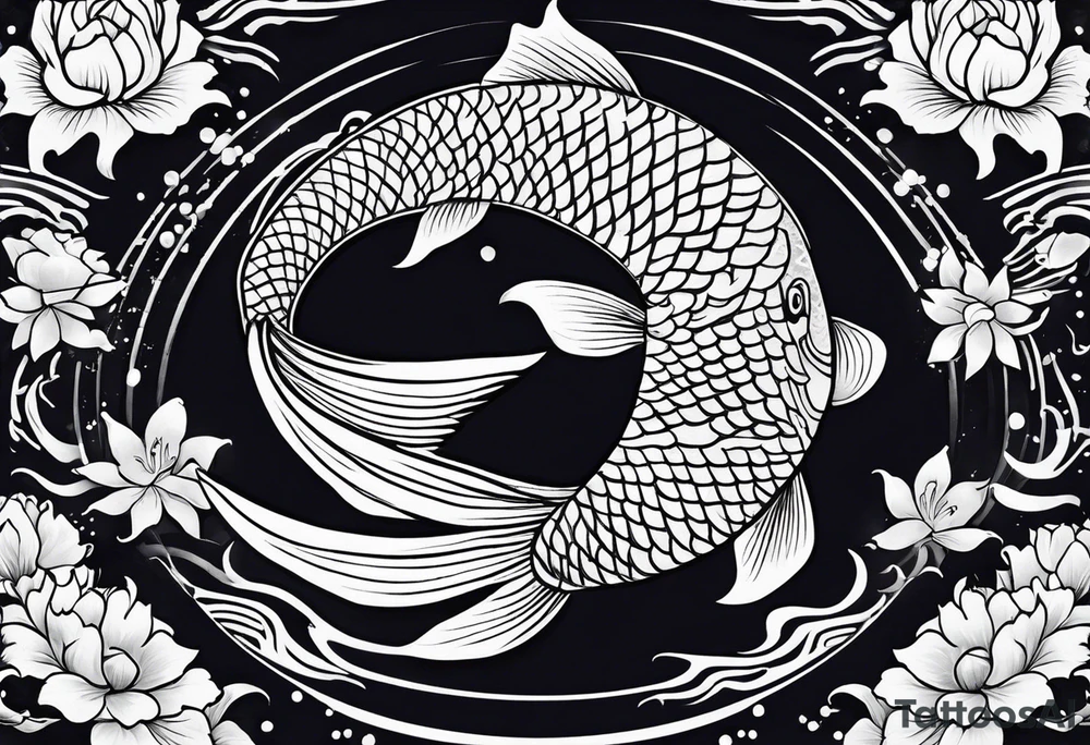 a koi fish surrounded by solid color background design tattoo idea
