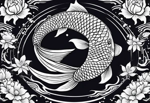 a koi fish surrounded by solid color background design tattoo idea