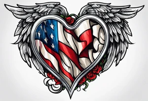 Flag inside of a heart with wings tattoo idea