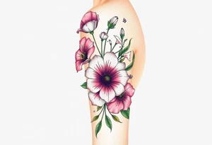 Fore arm tattoo in the neo american traditional style. I want to incorporate a few different flowers: Poppies, Morning Glory, Narcissus with green leaves in the background tattoo idea