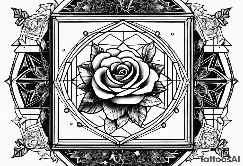 Tesseract with roses and stars around it tattoo idea