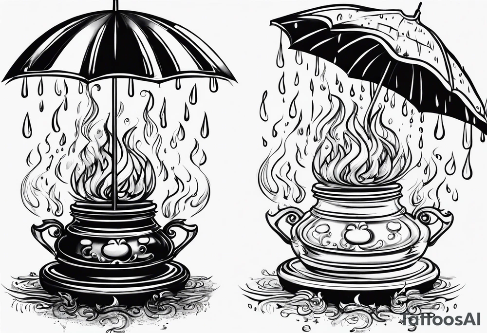 fire under an umbrella kepping the flame safe from the rain tattoo idea