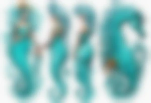 a tall woman made of water with turquoise hair riding a seahorse tattoo idea