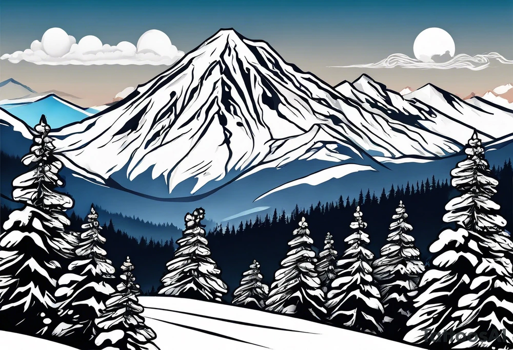 Ski powder mountain tattoo idea