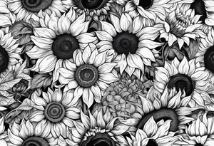 Sunflowers, full moon, blue morpho butterflies cross tattoo idea