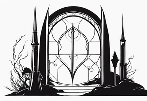 Lord of the rings. Small and very simple. Include Round hobbit door, gandalfs staff, barad dur silhouette in background, Harry Potter wands tattoo idea