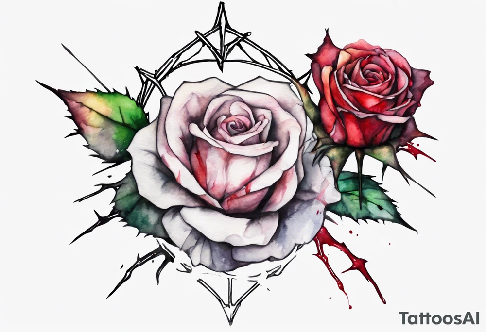 a bleeding watercolor rose, with a crown of thorns as the stem tattoo idea