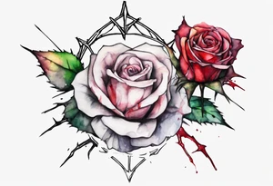 a bleeding watercolor rose, with a crown of thorns as the stem tattoo idea