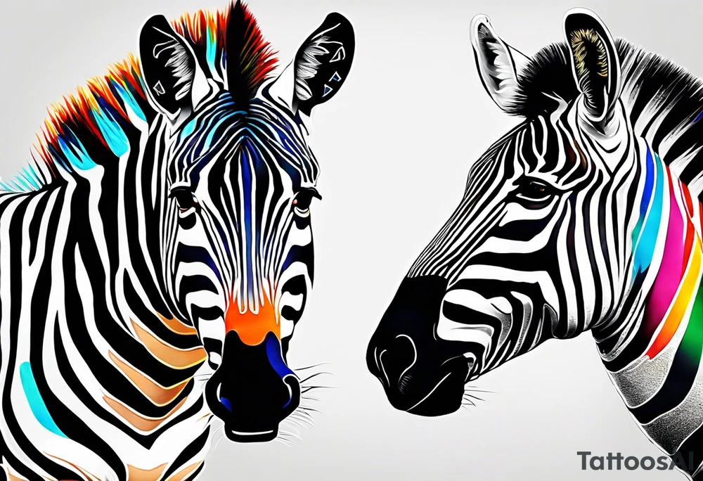 Zebra that looks vintage but stripes are actually small jigsaw pieces put together and the main is multi coloured like autism awareness tattoo idea