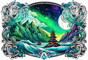 Norwegian gods with aurora borealis tattoo idea