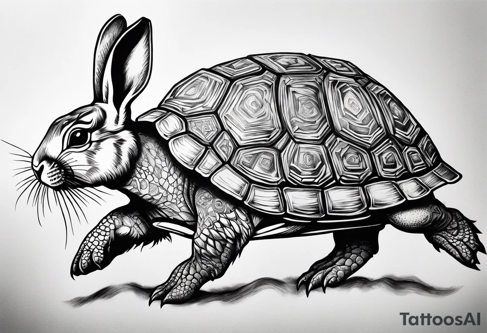 Rabbit and Turtle running tattoo idea
